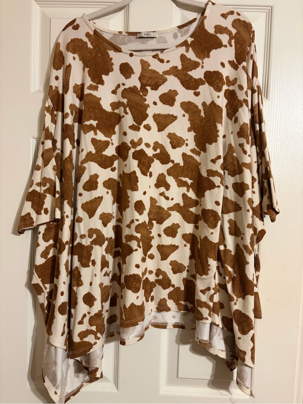JODIFL Brown and White Cowprint Short Sleeve Top
